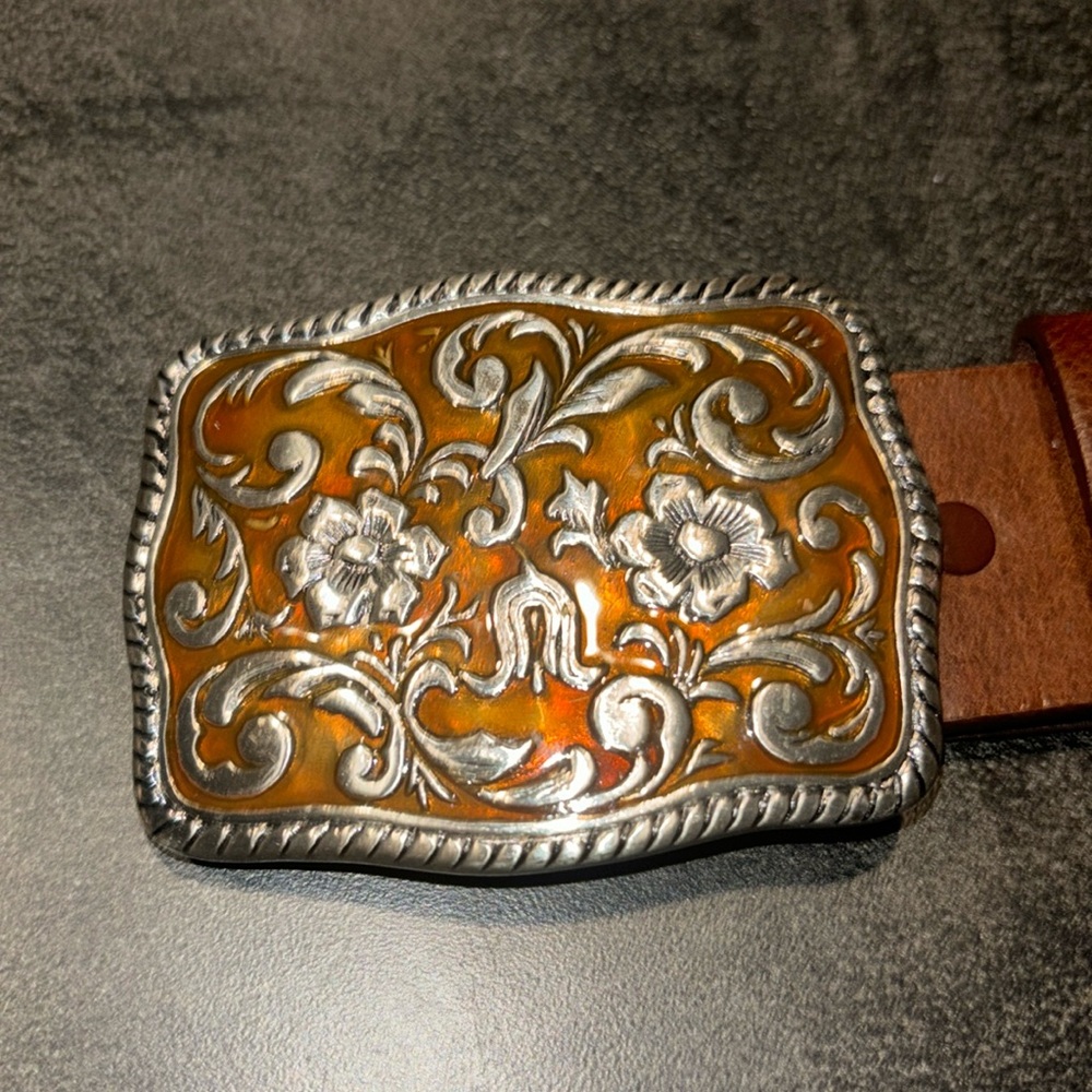 Roper 38” leather belt with enamel buckle